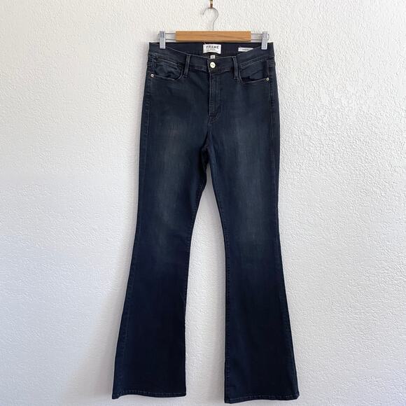 FRAME Le High Flare Jeans Abbey Road Dark Wash Stretch Mid Rise Bootcut Size 31 - Picture 1 of 9